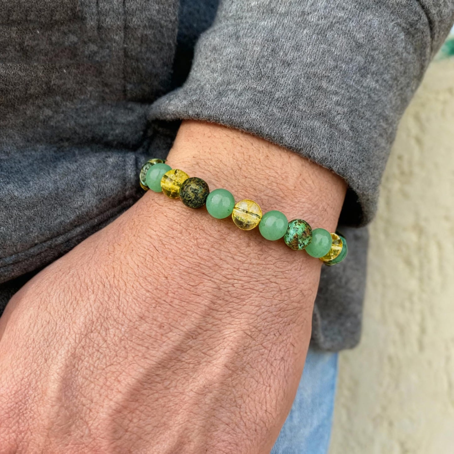 Adjustable Crystal Money Bracelets for Women Aventurine & Tiger-Eye Stone Beaded Bracelet Wealth Attraction Feng Shui Good Luck Elastic Bracelets Natural Healing Protection Jade Spiritual Jewelry(Turquoise)