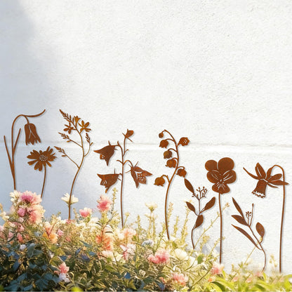 RumonZS 9 Pcs Rusty Metal Flowers Rustic Spring Plants Rusty Metal Garden Stakes Decor for Outside Yard Art Decorative Garden Stakes Potted Plants Lawn Yard Walkway and Flower Garden
