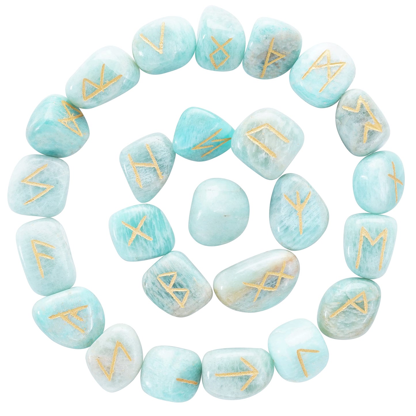 Crocon Amazonite Rune Stones Sets for Beginners with Elder Futhark Alphabets for Healing Chakra Crystals Reiki feng Shui Gemstone Runes Set Size: 15-20 mm with a Pouch & Rune brochure