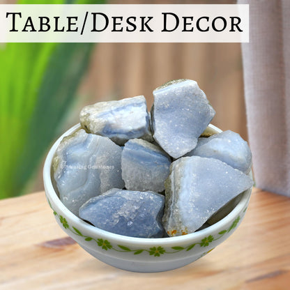 Amazing Gemstone Blue Lace Agate Raw Crystals and Healing Stones, Natural Rocks for Tumbling - DIY Raw Stones and Crystals, 2 Pieces
