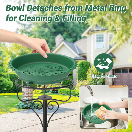 ODSNANIE 40In Bird Bath for Outside,Freestanding Birdbath & Birdfeeder with Metal Stake,Vintage Birdbaths Water Bowl with 5 Prongs Base for Outdoor Garden Yard Decor (Green)