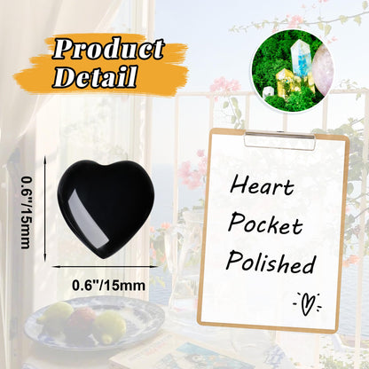 YATOJUZI 20PCS Black Obsidian Heart Healing Crystals Natural Black Obsidian Crystal Set Black Love Stones Polished Stone Bulk Wholesale Mini Pocket Gemstones Reiki Energy Gifts for Women