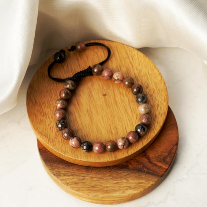 Rhodonite Bracelet & Pendant necklace - Natural Rhodonite Stone jewlery set handcrafted with 8 mm Beads, For Self-love and Self-acceptance - Free Size Unisex Adult