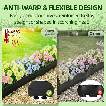 Bluepro Landscape Edging, 4 Inch 33 ft Garden Edging Border Kit with 50 Steel Stakes (Strong) & Reinforced Design - Tall Plastic Lawn Barrier for Flower Beds, Walkways & Yard