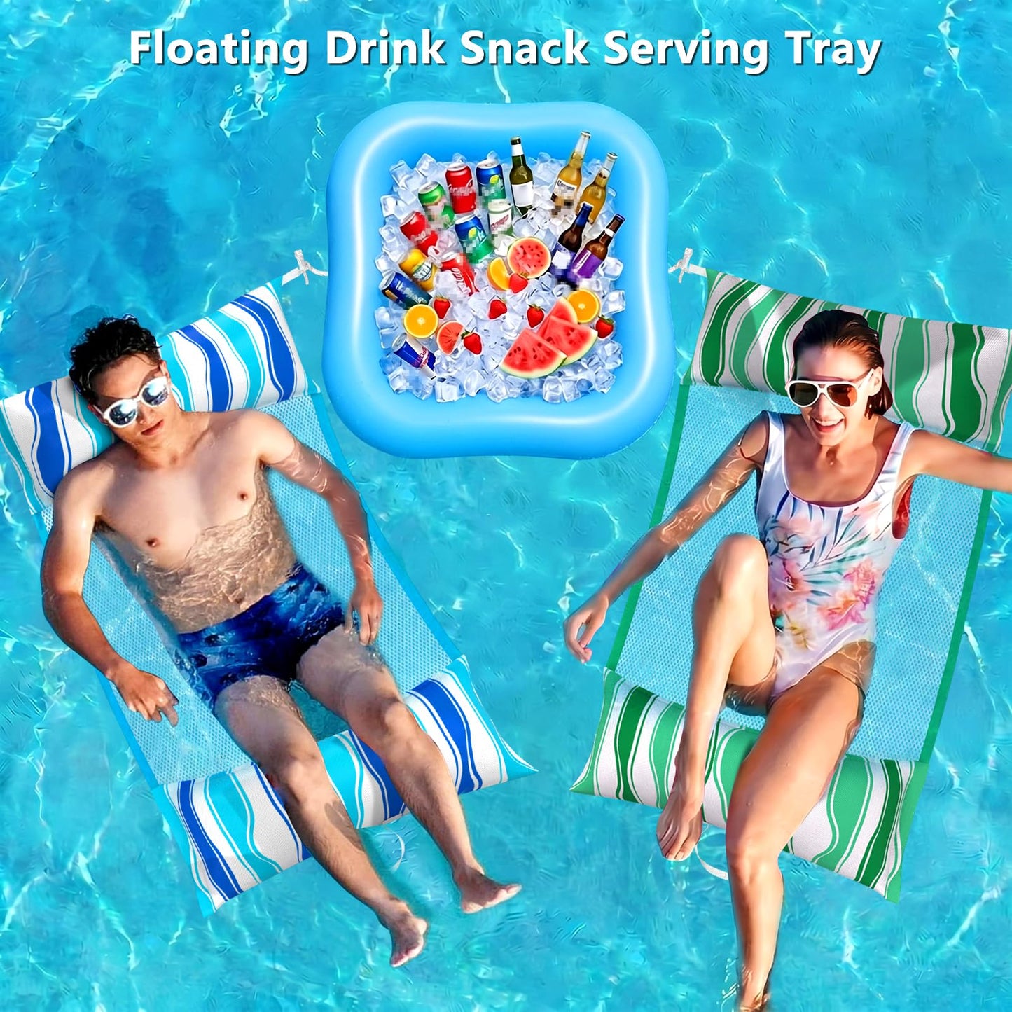 Jasonwell Pool Floats Adult Games - 2 Pack Fabric Inflatable Pool Floaties Water Hammock Chair w Floating Table Waterproof Playing Cards Party Game Toys Lake Lounger Raft Pool Hammock Float Floaty B&G