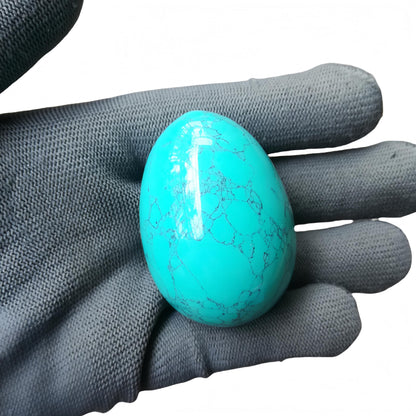 Sunshcat Synthetic Green Howlite Turquoise Egg Shaped Meditation Chakra and Home Decor Balance Crystals and Healing Stones Statue Set,35 * 50mm Easter and Thanksgiving Gift,with Wooden Bracket