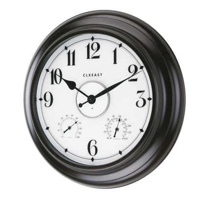 CLXEAST 24 Inch LED Self-Illuminated Outdoor Metal Clocks Waterproof, Large Lighted Outdoor Clock with Temperature and Humidity,Oil Rubbed Bronze Black,Spring Garden Decor