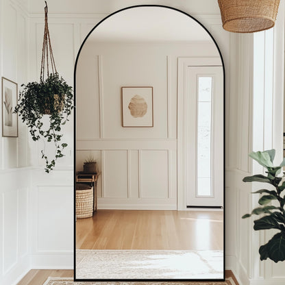 Antok Full Length Mirror, 44"x82" Oversized Floor Mirror with Stand for Bedroom, Living Room Cloakroom, Black, Arch Style