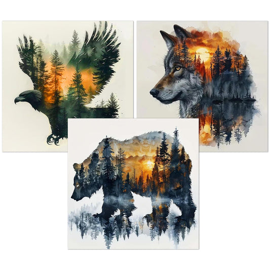 Meothan 3 Pack Diamond Painting Kits for Adults, Wild Animals Diamond Art Kits for Adults Beginners, 5D DIY Paint with Diamonds Gem Art Dots Set for Home Wall Decor 12 x 12 Inch (Bear Wolf and Eagle)