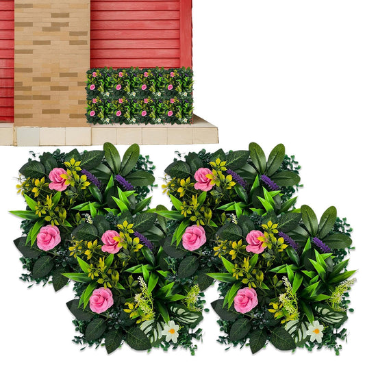 Plant Wall Panels - 4 Pieces Artificial Greenery Hedge Panels, 9.84x9.84 in Faux Plant Privacy Screen, Decorative Garden Wall Privacy Hedge Screen, Greenery Backdrop Tiles for Yard Wedding