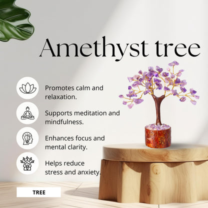 Amethyst Decorative Tree with Stone Chips, Handcrafted Wire Tree for Home Décor, Desk Display, Office Accent and Gifting