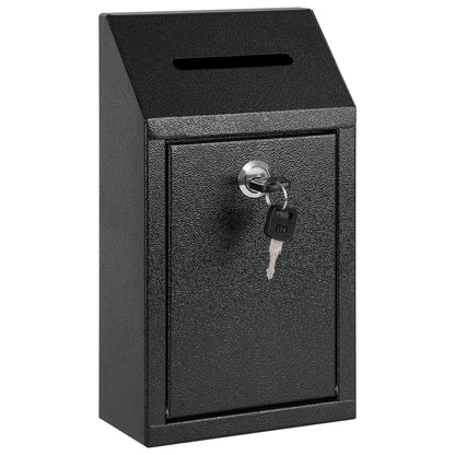 KYODOLED Money Drop Box with Lock & Slot, Metal Cash Collection & Suggestion Box for Farm Stand Sales, Office or Home Wall Mount Use, 10.24x5.7x2.95 Inch, Black