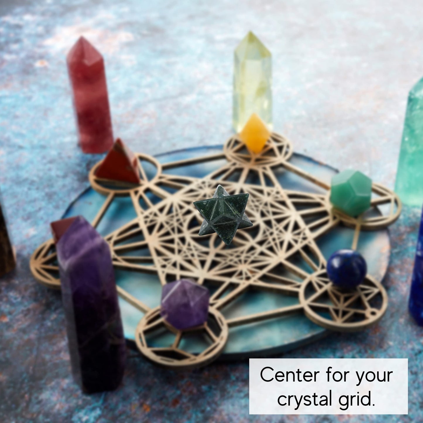 Amazing Gemstone Moss Agate Merkaba Crystal - 1 Inches Metaphysical Merkaba Star for Meditation - Energetic Tetrahedron Crystal and Healing Stones for Spiritual Growth and Healing (20-25mm)