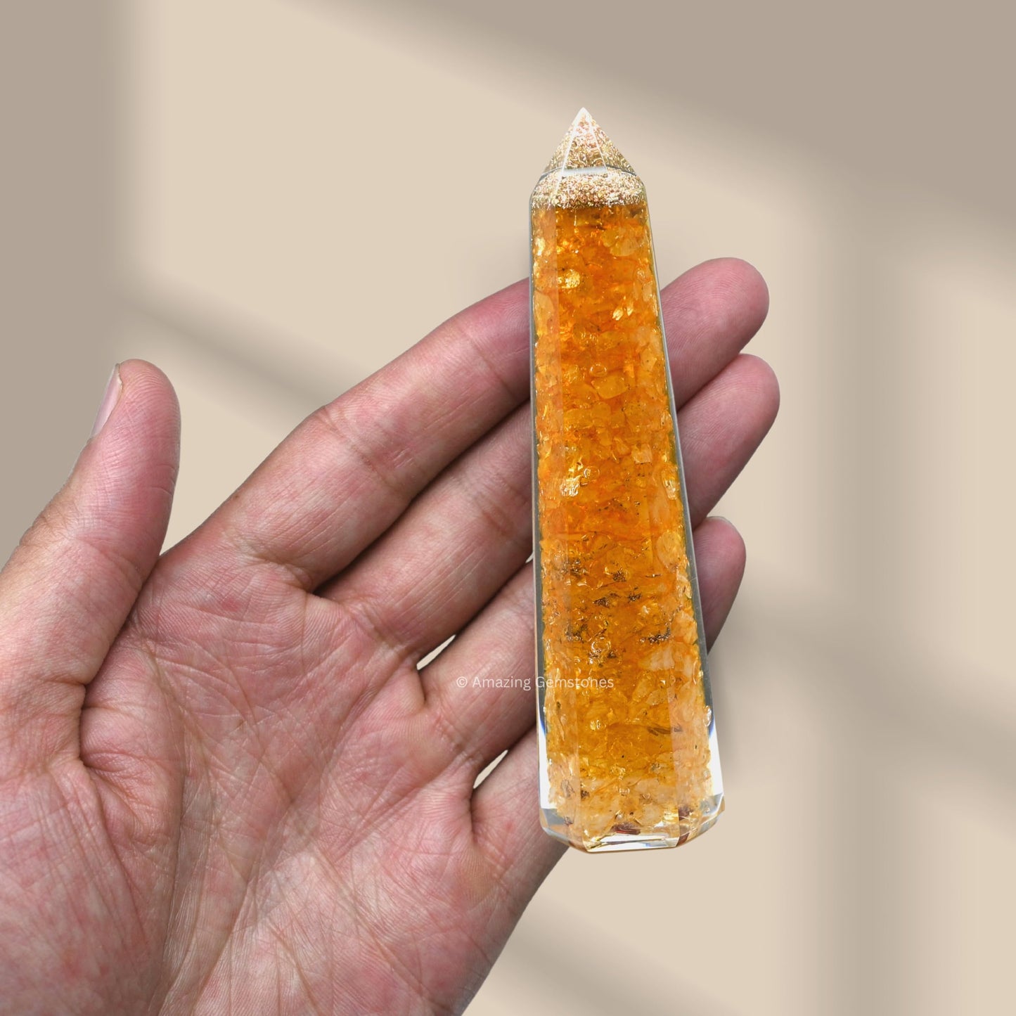 Amazing Gemstone Citrine Orgonite Orgone Crystal Towers - Large 4.5" Orgonite Crystal Wand Obelisk Tower Point for Meditation, Crystals and Healing Stones Gift and Protection