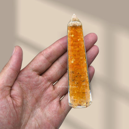 Amazing Gemstone Citrine Orgonite Orgone Crystal Towers - Large 4.5" Orgonite Crystal Wand Obelisk Tower Point for Meditation, Crystals and Healing Stones Gift and Protection