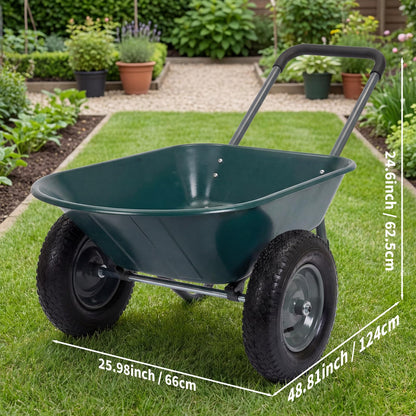 Garvee Wheelbarrow Garden Cart, Heavy Duty Home Utility, Dual-Wheel Home Garden Yard Utility Wheelbarrow Cart with Built-in Stand,(Green)