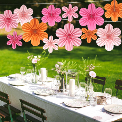 BestoFun 12 PCS Paper Flowers Fans Pink and Orange Party Decorations Paper Flowers Decorations for Wall Girl Groovy Birthday Baby Shower Wedding Bachelorette Room Hanging Décor