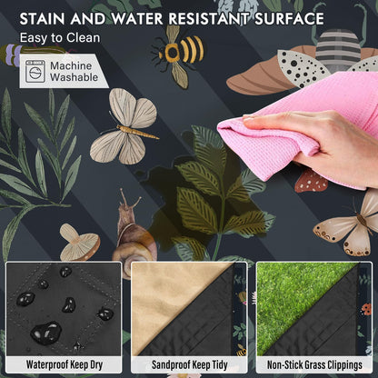 Mushroom Picnic Blankets Waterproof Foldable, 60″X80″ Packable Picnic Mat Insect Outdoor Blanket for Grass, Boho Large Beach Blanket Sandproof Picnic Accessories for Camping Music Festival Park Lawn