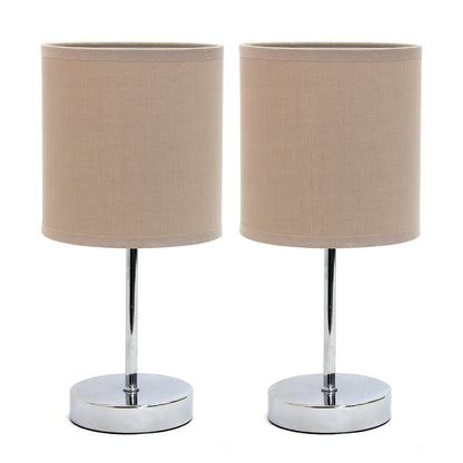 Simple Designs LT2007-GRY-2PK Chrome Mini Basic Table Lamp with Fabric Shade 2 Pack Set, Gray