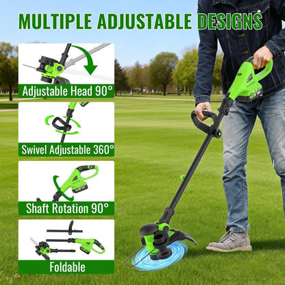 12" Cordless Weed Wacker String Trimmer with 2x5.0ah Battery and Charger, Electric Grass Trimmer 20V Battery Powered Weed Eater String, Edger Lawn Tool Grass Cutter with 8pcs Line Lawn Mover