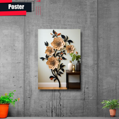 Scandinavian Folk Art, Black and Beige Abstract Botanical Wall Art for Scandinavian Home Decor, Poster, Home Decor