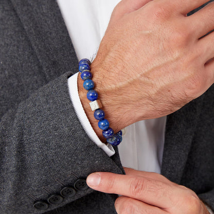 M SHUYUN Mens Beaded Bracelets, 10MM Elastic Adjustable Link Bracelet with Natural Gemstone, Gifts for Men, Anniversary, Christmas and Thanksgiving,Lapis Lazuli/Obsidian/Silver Sheen Obsidian.