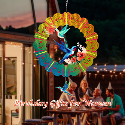Hummingbird Metal Wind Spinners, Hummingbird Gifts for Mothers Day Women Mom Grandma Wife Men, 12 inch 3D Stainless Steel Hanging Wind Spinner for Outdoor Indoor Yard Art Garden Christmas Decorations