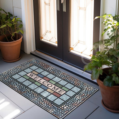 CHICHIC Rectangle Entrance Door Mat Large 18 x 30 Inch Entry Way High Traffic Area Doormat Front Door Rugs Outdoors Heavy Duty Welcome Mat, Non Slip Rubber Back Low Profile for Garage