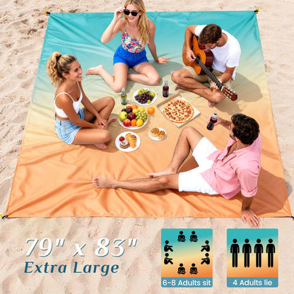 sapsisel Beach Blanket Waterproof Sandproof, Extra Large Beach Mat 79 * 83inch,Outdoor Picnic Blanket with 4 Stakes for Travel Beach Camping Hiking