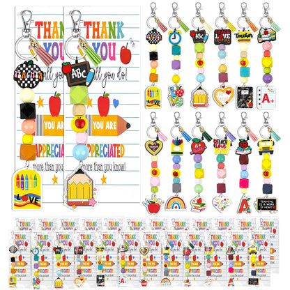 Gaiaring 72 Pcs Large Teachers Appreciation Gifts Set Teacher Appreciation Keychains Apple Beaded Lanyard Keychain with Cards