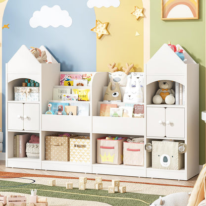 Halitaa Castle Shape Children's Bookshelf, Kids Bookcase Display Case Kids Toy Storage Organizer Multifunctional Storage Cabinet Bookshelf Suitable for Playroom, Children's Room, Living Room, White