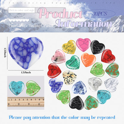 Nuenen 30 Pcs Heart Shape Crystals Stone Bulk 1.57 Inch Gemstone Mother Gift Heart Rocks Quartz Love Wholesale Pocket Palm for Women Mom Wedding Witchcraft Reiki Decoration