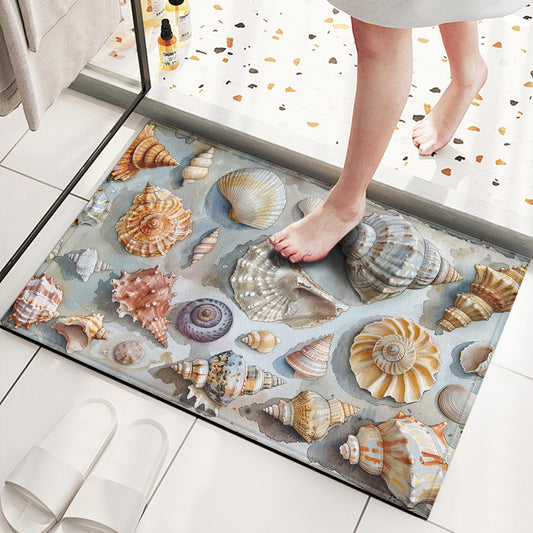 Coastal Seashell Door Mat Beach Entrance Doormat Home Floor Mat Rugs for Entryway Outdoor Indoor Kitchen Bathroom Decor 17x29 inch