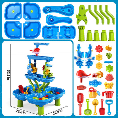 Guminnara 4 -Tier Kids Water Play Table for Toddlers 18M+ 3-5 4-8 Years, Sand and Water Table with Activity Play Set, Water & Sand Sensory Play Table Summer Beach Outdoor Indoor Toys for Birthday