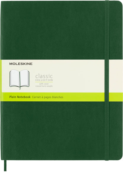 Moleskine Classic Notebook, Soft Cover, XL (7.5" x 9.5") Plain/Blank, Myrtle Green, 192 Pages