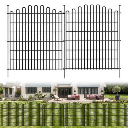 5 Panels No Dig Decorative Garden Fence, 33in H x 11.8ft L Animal Barrier Fencing, Rustproof Dog Fence Outdoor for Yard, Metal Wire Panel Border, Classic Arched-Top Panels for Patio, Flower Bed