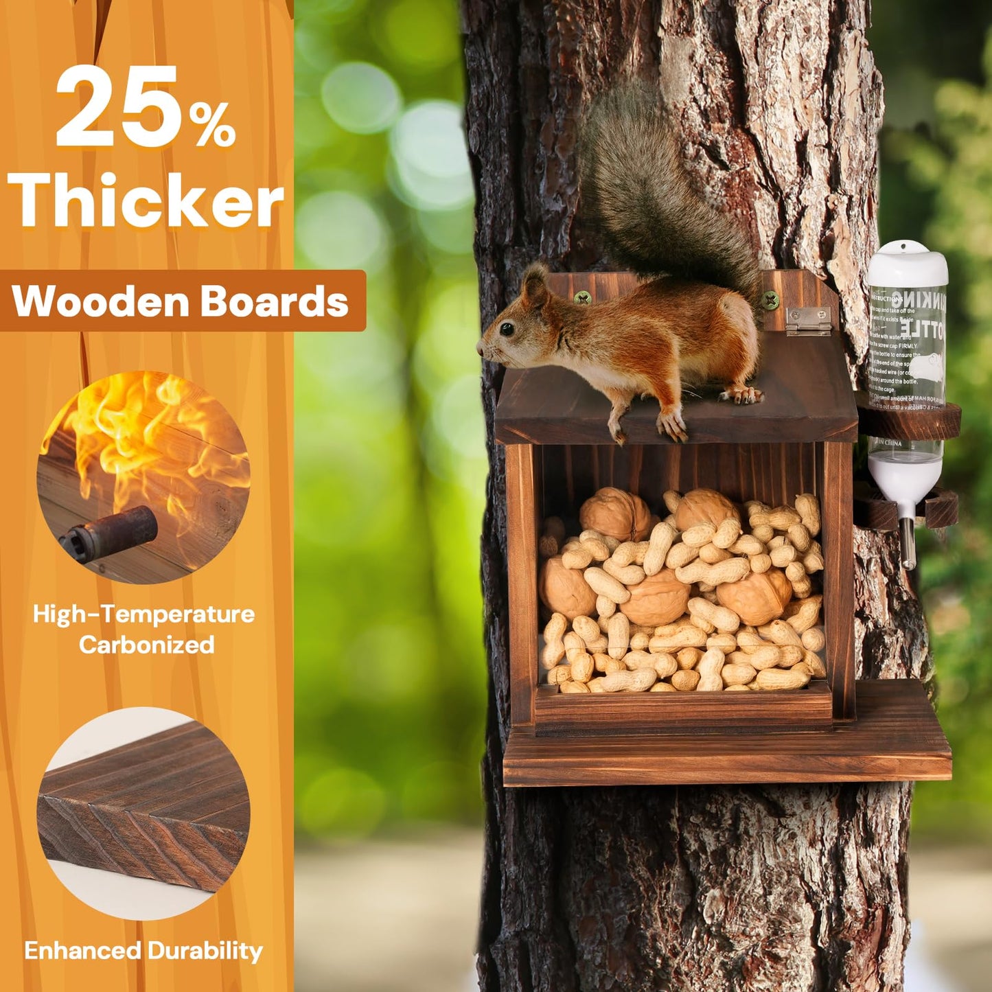 Squirrel Feeder, Squirrel Picnic Table Feeder with Water Feeder, Wooden Squirrel Feeders for Outside, Squirrel House for Corn Peanut