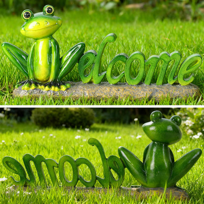 feliend Frog Welcome Statue Outdoor,Resin Creative Decoration,Garden Entryway Decor,Cute Personalized Home Front Porch