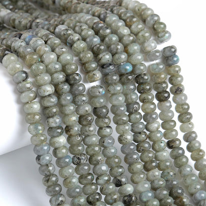 5x8mm 76pcs Natural Gray Labradorite Stone Rondelle Spacer Loose Beads Abacus Disk Stone Round Loose Gemstone Beads for Jewelry Making DIY Bracelet Necklace