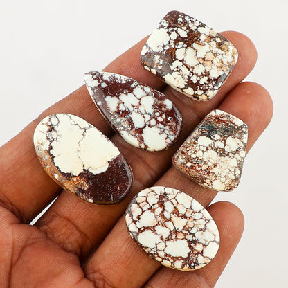 CRYSTALINES 5pcs, Natural Wild Horse Jasper Gemstone, Bulk Flatback Cabochon Stones, Wholesale Polished Supplies, DIY Jewelry Making, Chakra Healing Crystals, Wire Wrapping, Gem Collection