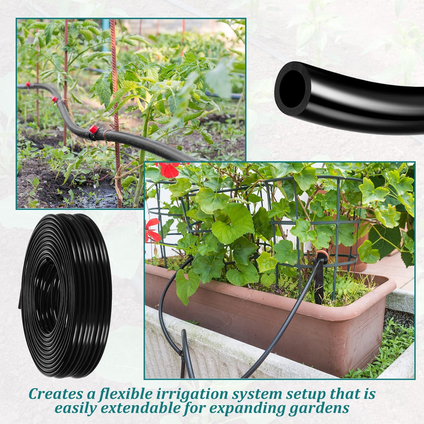 656 Feet 1/4 Inch Drip Irrigation Tubing Irrigation Hose Garden Watering Tube Line, Drip Line Watering Automatic Irrigation Equipment Set for Garden Irrigation System Flower Patio Lawn(Black)