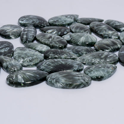 Natural Seraphinite Gemstone- Healing Crystals for DIY Jewelry Making -Loose Natural Cabochon -Perfect for Crafting Unique Jewelry Designs Gift for Her, Mother and Wife (5 pcs, 25-35 mm)