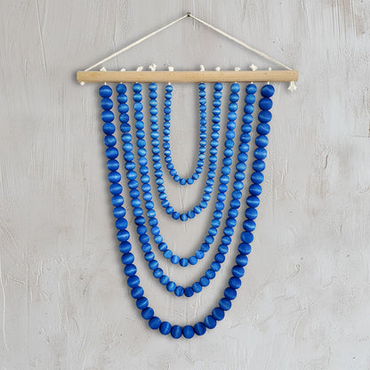 YarnieJiajia Wooden Beads Boho Home Decor Bedroom Tapestry Aesthetic Minimalist Farmhouse Wall Hanging Decor Netural For Living Room College Dorm Nursery Classroom (Blue)