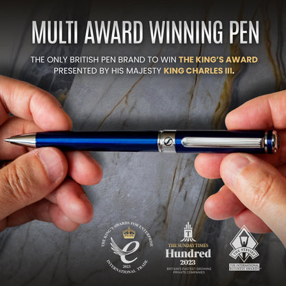 Scriveiner Midnight Blue Ballpoint Pen - Stunning Blue Lacquer Luxury Pen, Chrome Finish, Schmidt Black Refill, Best Ball Pen Gift Set for Men & Women, Professional Executive Office, Nice Designer Pen