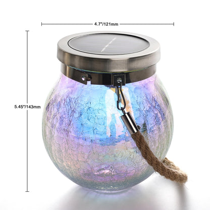 Cooo Gift for her him 2 Pack Solar Lanterns Waterproof Outdoor Iridescent Heavy Crackle Glass a Big LED Stainless Steel Lid 215% Solar for Women Mom Grandma Outdoor Table Lamps Garden Backyard Decor