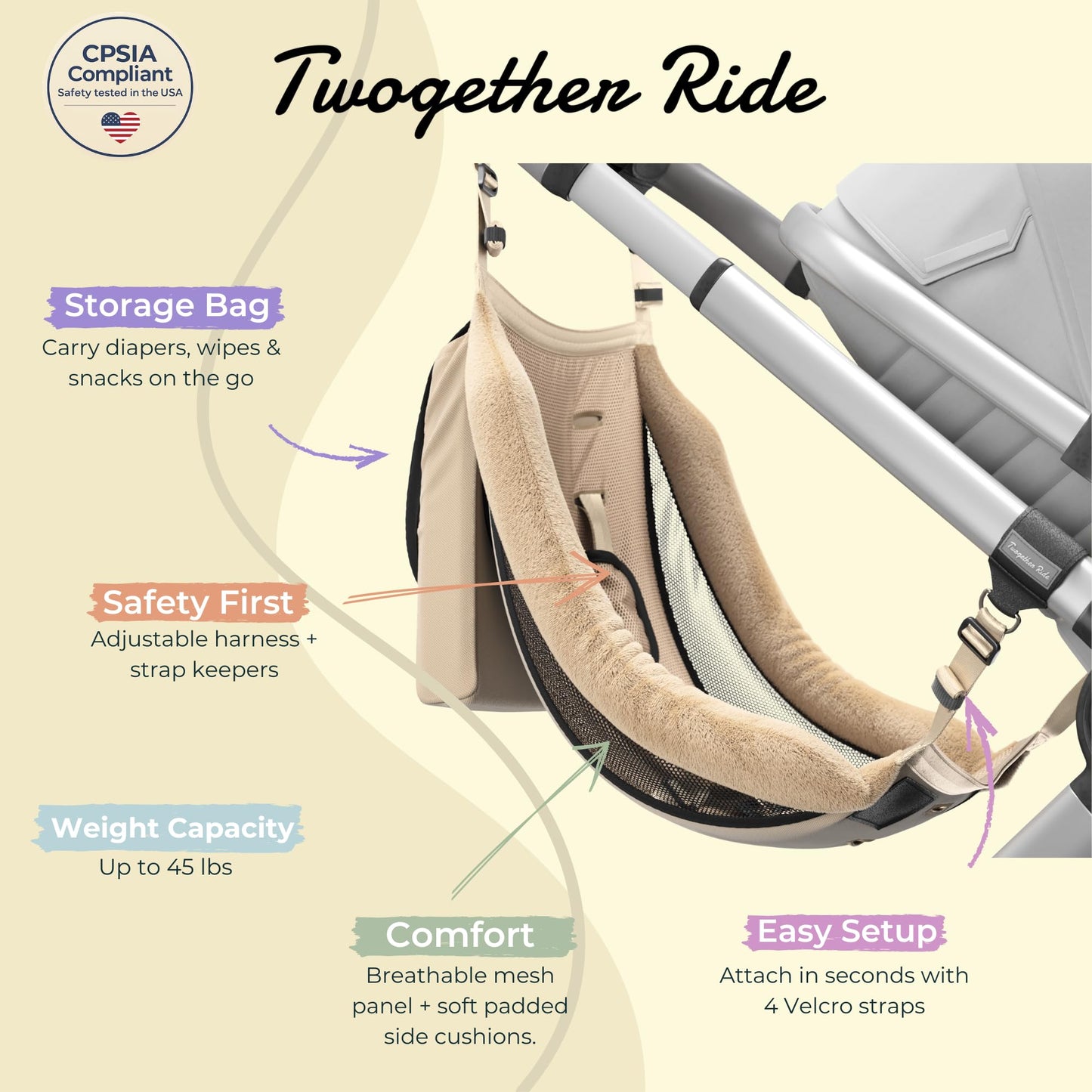 Hammock Seat Attachment. Alternative for Universal Stroller Board for Infant and Toddler or Toddler Stroller 3-5 Year Old. Alternative for Stroller for Toddler (Sandstone)