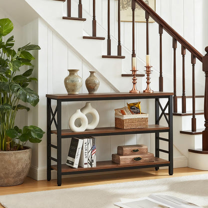 HOMBAZAAR Sofa Table,Industrial Console Table with Storage,Entryway Table with Engineered Wood and Metal,Rustic 3 Tier Shelf for Living Room,Hallway,Brown,47 Inch