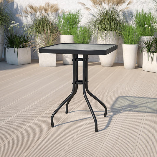 Flash Furniture Barker 23.5" Square Indoor/Outdoor Tempered Glass Patio Side Table, Outdoor Patio Table for Commercial or Residential Use, Clear/Black