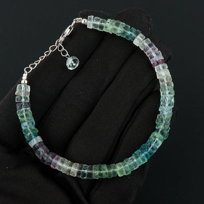 CRYSTALIS Natural Fluorite Beaded Bracelet, Facet Wheels, Elegant Beads Crystal, Chakra Bracelet, Healing Bracelet, Gemstone Jewelry, 925 Sterling Silver 8 inch