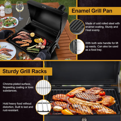 Joyfair Portable Charcoal Grill (2 IN 1 Double-Sided), Small Tabletop Barbecue Grill with Food Tray & Rack for Outdoor Camping Home Patio BBQ Grilling, Heavy Duty & Multi-use, Easy Assembly (230Sq.in)